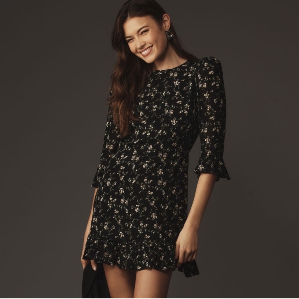 Reformation Doutzen Black Floral Mini Dress